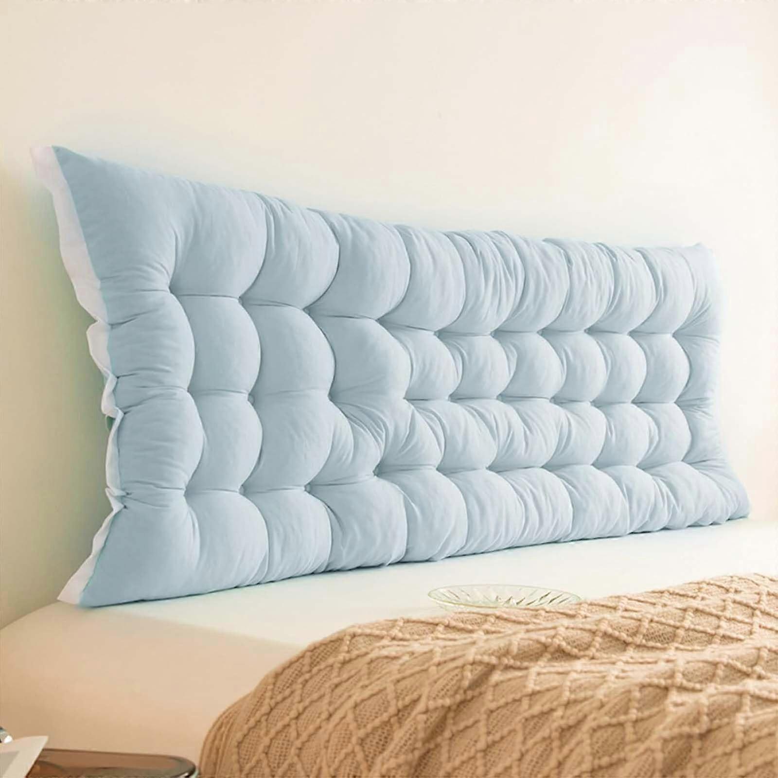 Light Blue Reading Pillow Large Back Support Cushion for Sofa or Bed Headboard 200x50x5cm Lumbar Support