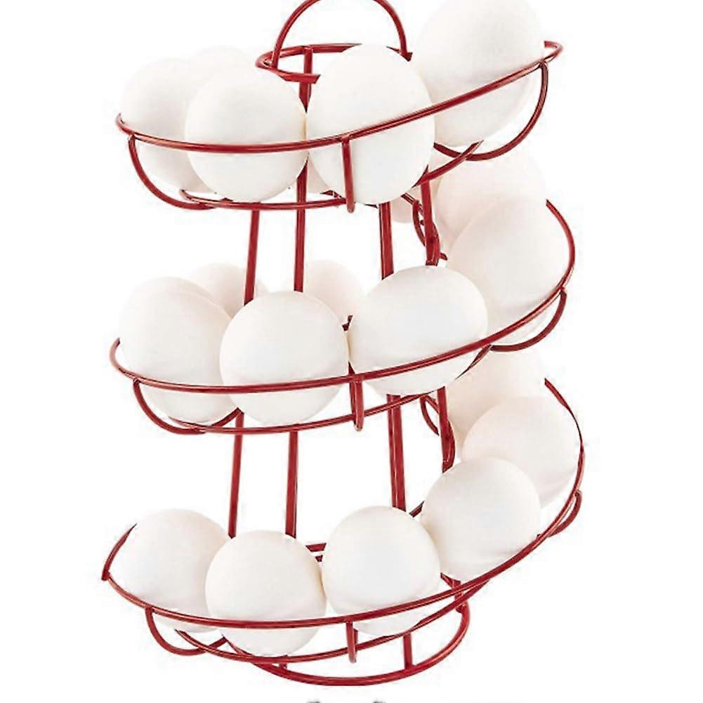 Egg Storage Rack Spiral Iron Basket for Kitchen Countertop Organization Red