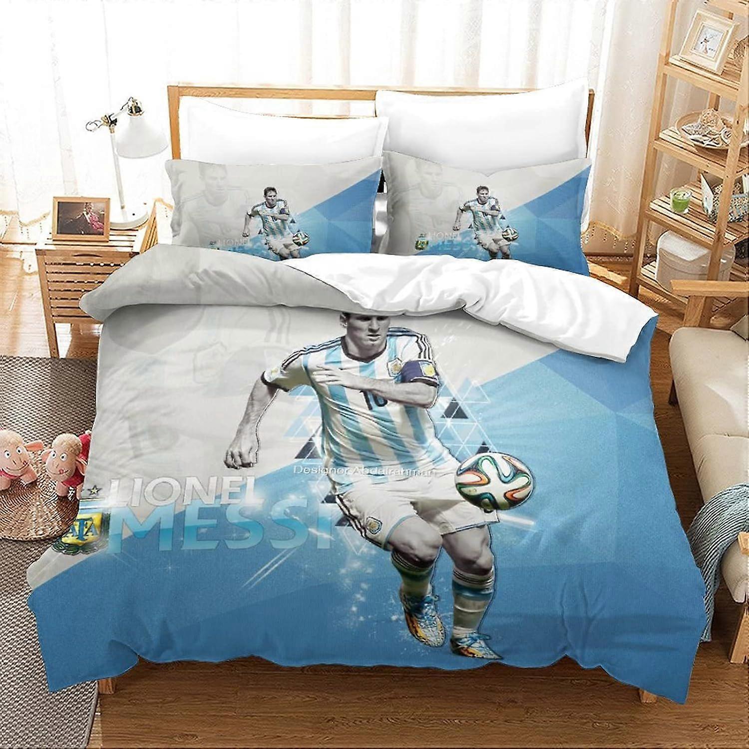 Messi Anime Edredom Covers Sets Cama Infantil Leve Soft E Respirável Impressão 3D Capa de Colcha Leve com Fronha para Crianças Adolescentes Adultos F