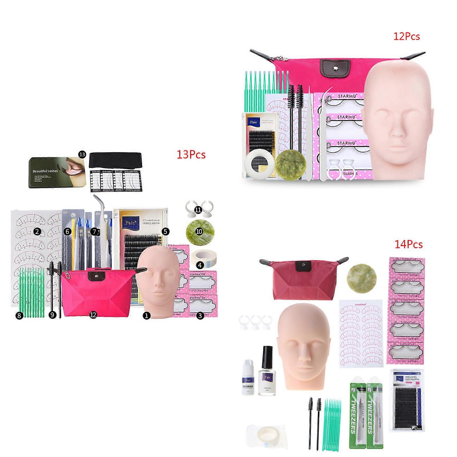 Eyelashes Extension Kit,False Eyelash Extension Practice Exercise Set Mannequin for Head Kit Eyelash Grafting Training T Multicolor