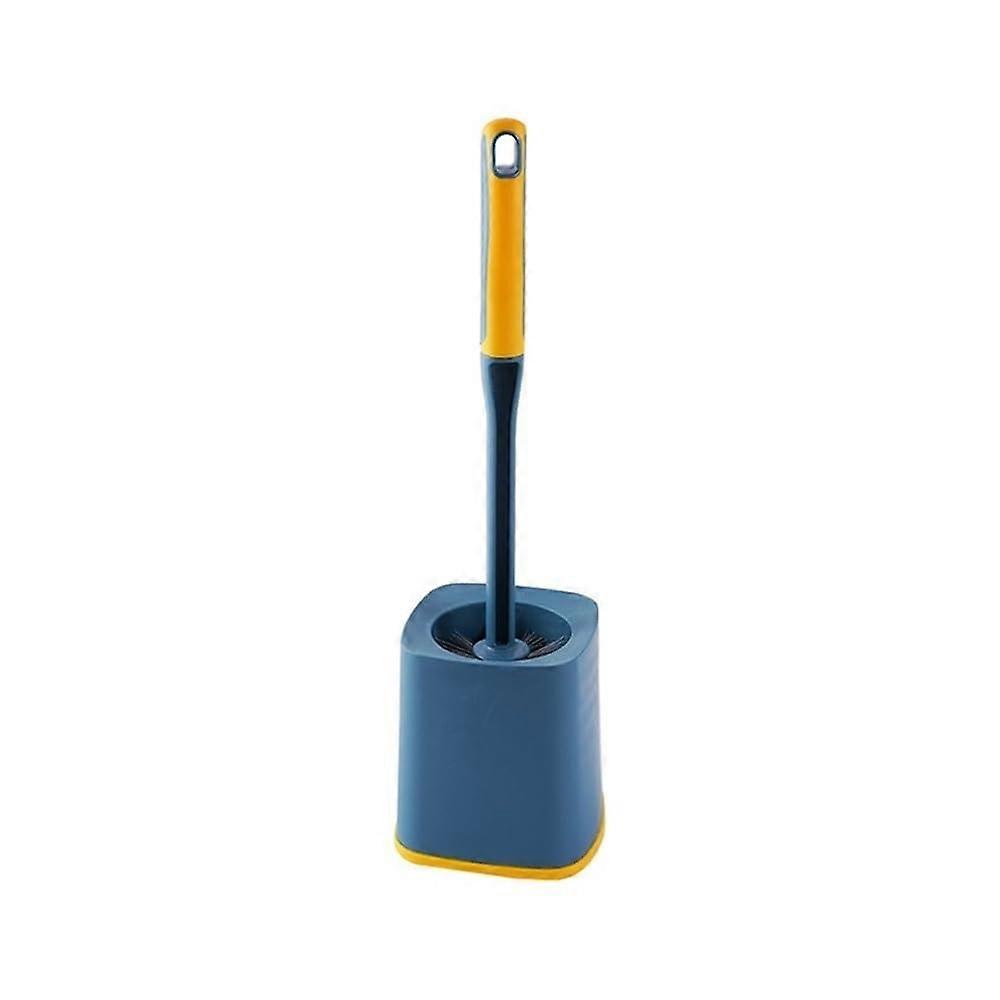 Toilet Brush Set with Long Handle and SplashProof Square Base for Bathroom Cleaning (Blue)