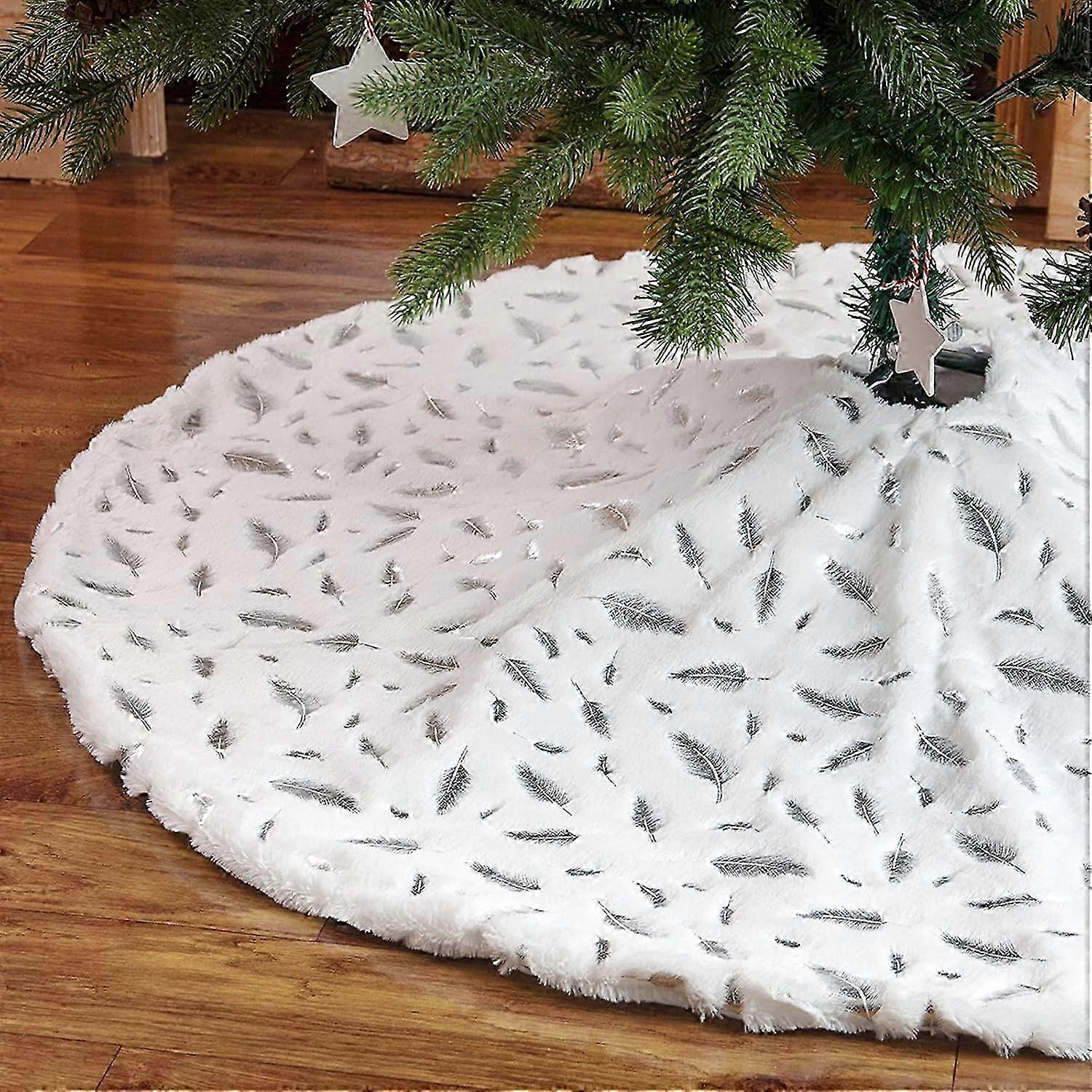 Christmas tree skirt set with faux fur mat and bronzing feathers
