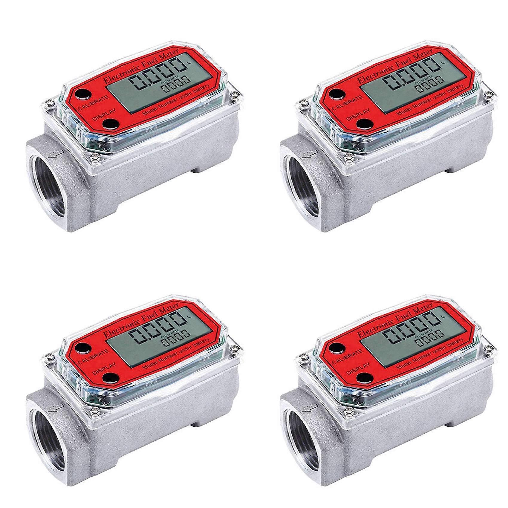 4X 1 Inch Digital Turbine Flowmeter Digital LCD Display with NPT Counter Fuel Flowmeter for Measuring Engine Oil
