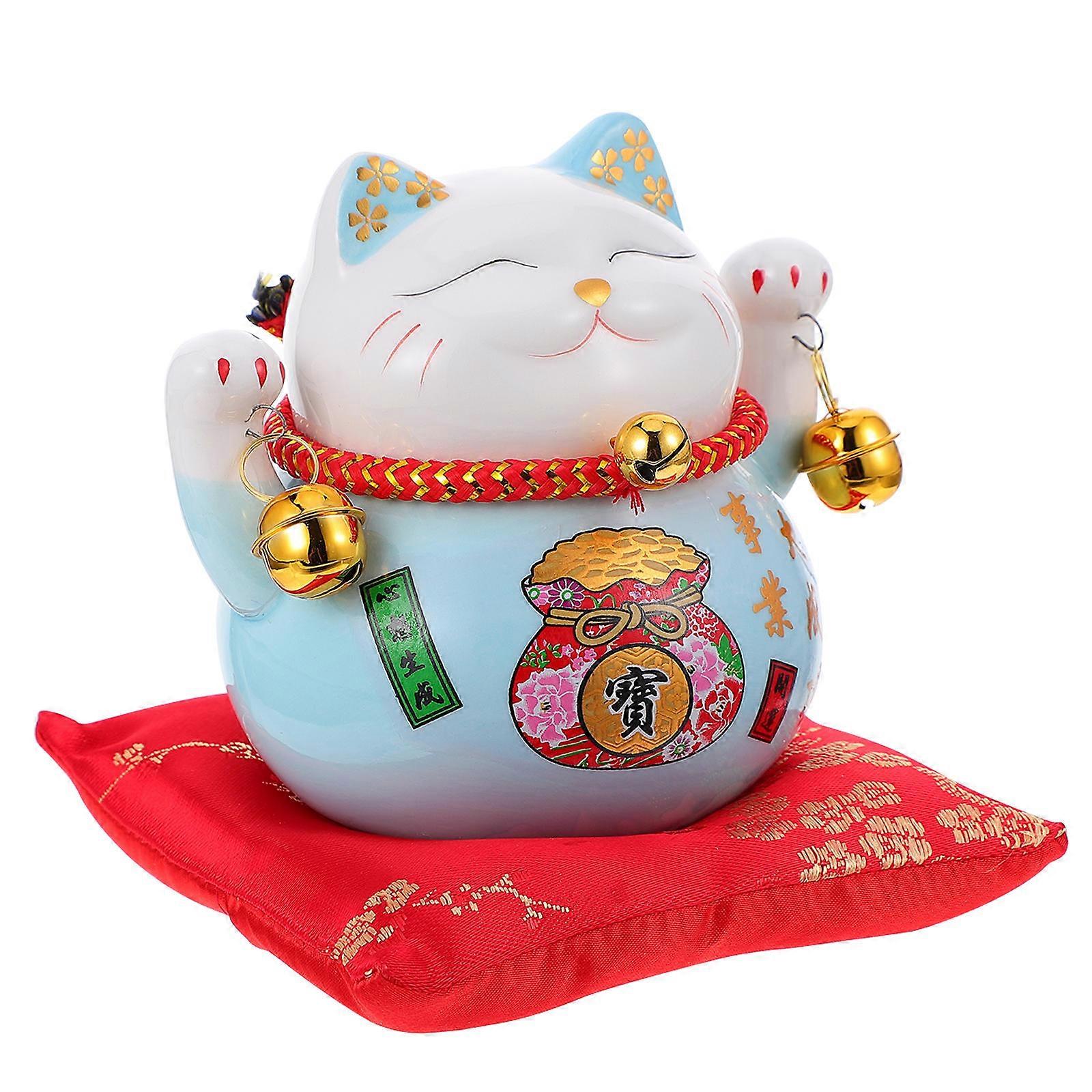 Blue Ceramic Fortune Cat Saving Pot for Decoration 4Pcs Set