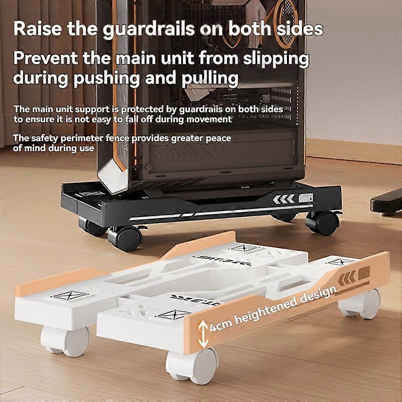 Adjustable Computer Host Bracket Mobile PC Holder Cart Computer Tower Stand White