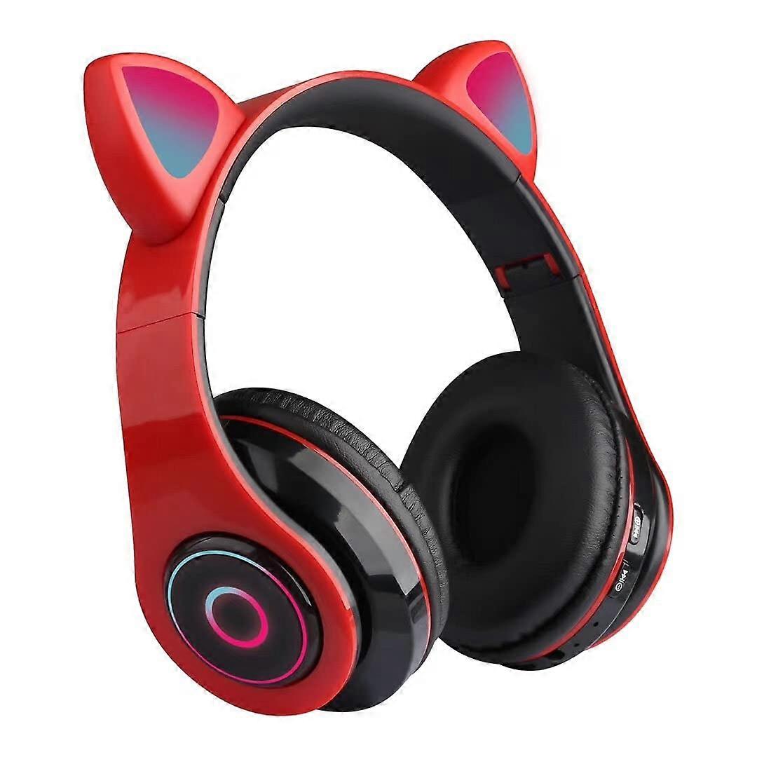 Girl's Cat Ears Wireless Bluetooth Headset, One Size Fits All, Red Color, Compatible with Mobile Phones