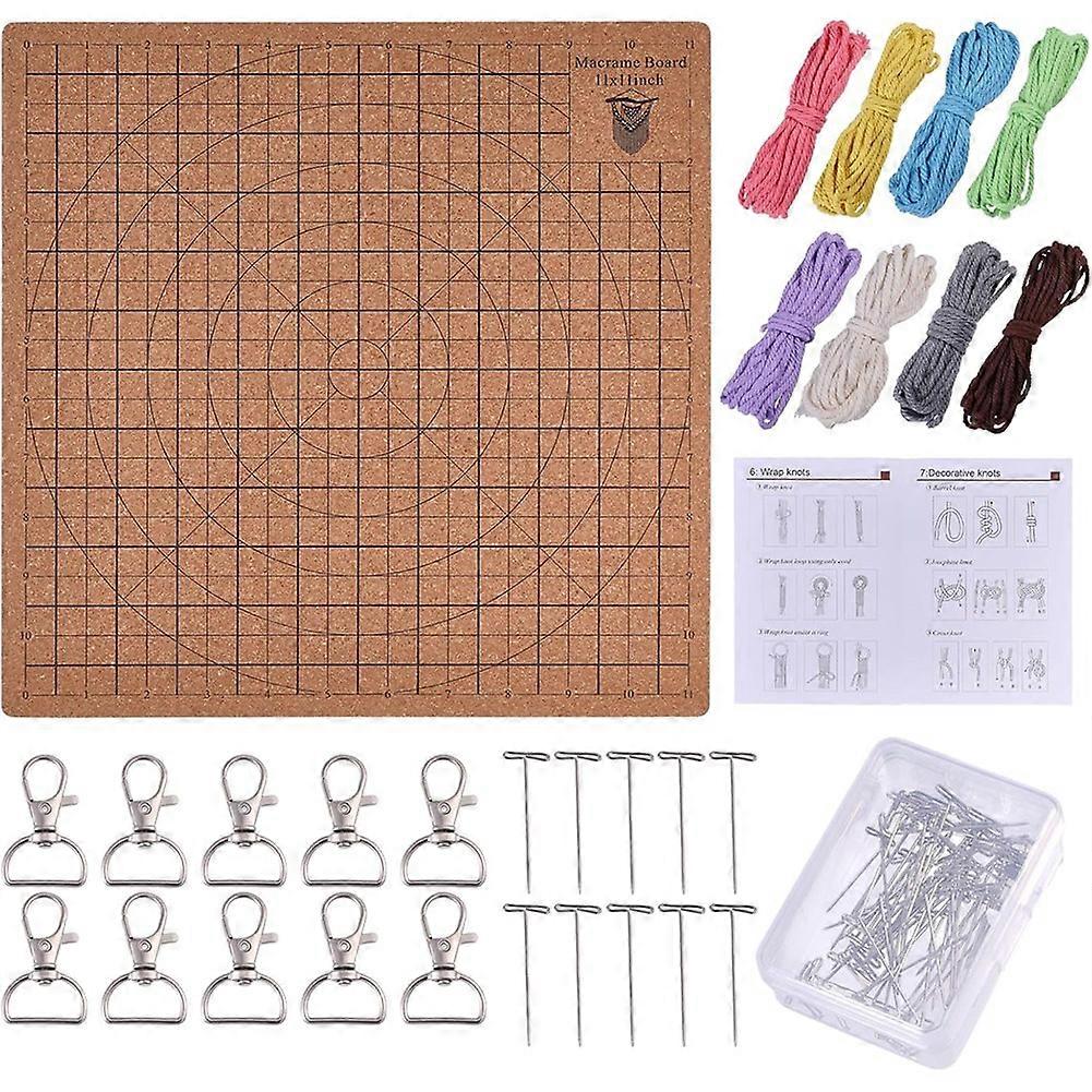 11x11Inch Macrame Board Set for Adults Beginners 40m Macrame Cord Wood Board and Pins with 10pcs Keychains for Braiding