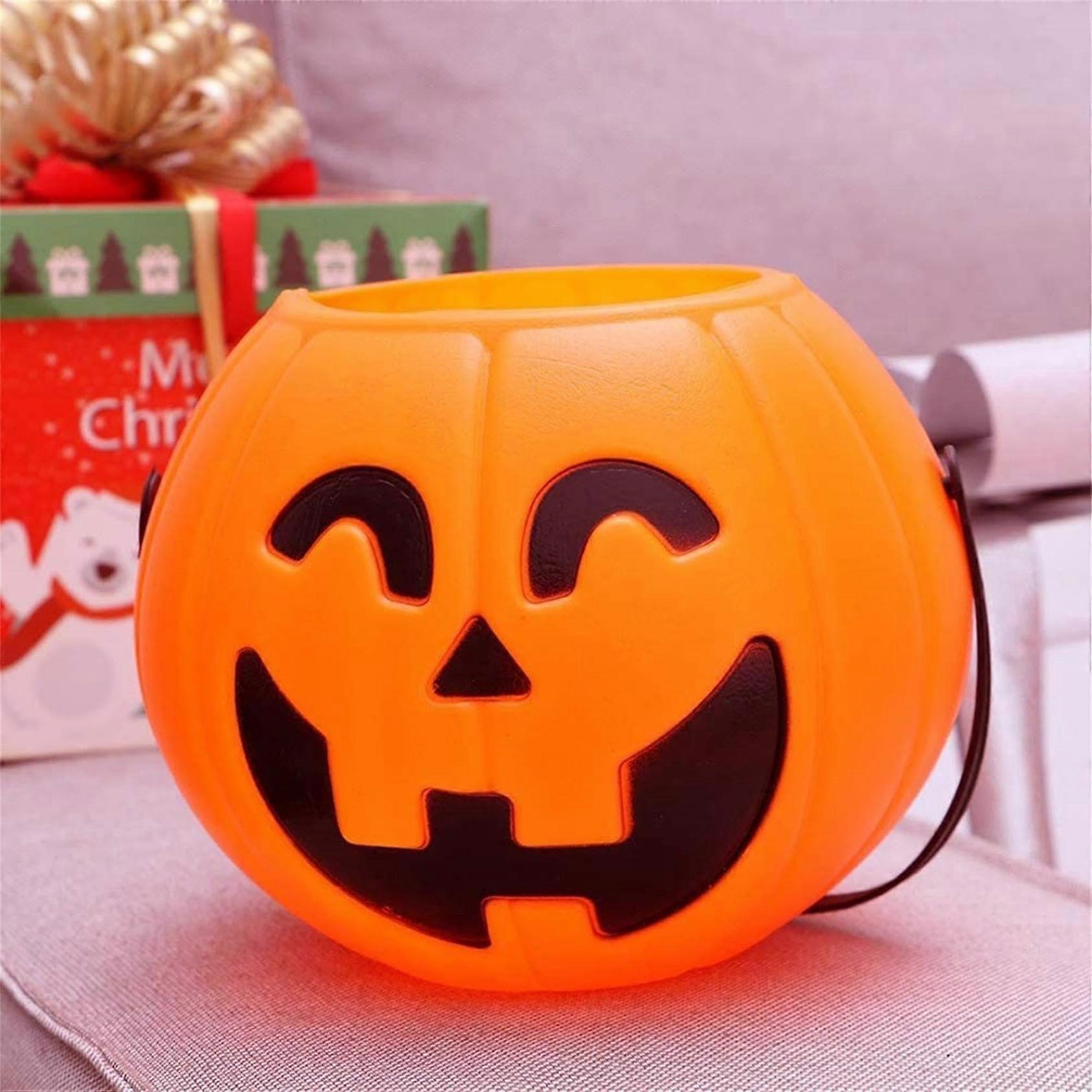 Large Halloween Pumpkin Candy Bucket with Handle for Trick or , Durable Plastic JackOLantern Basket