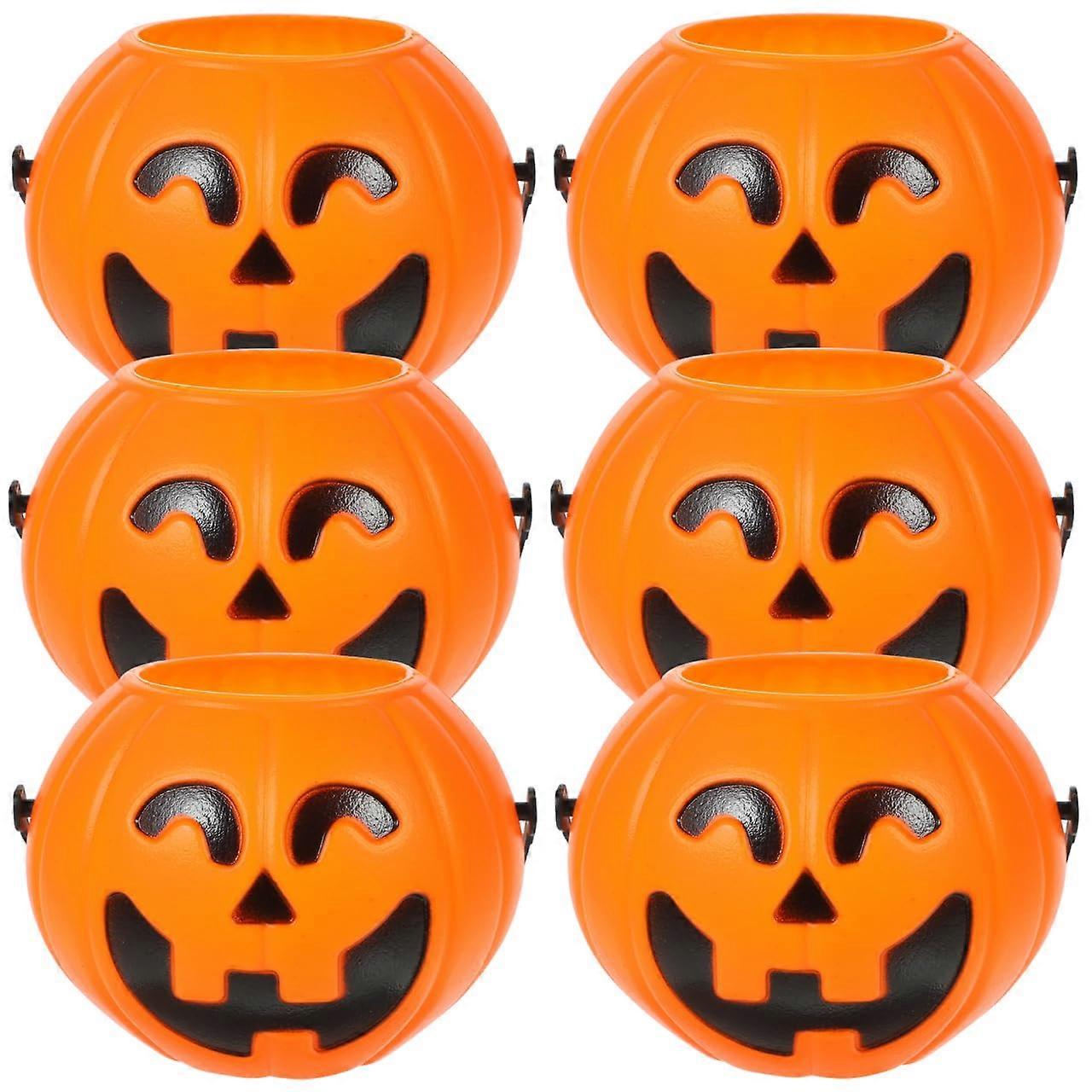 6Pcs Mini Halloween Pumpkin Candy Buckets Plastic JackOLantern  Containers for Party