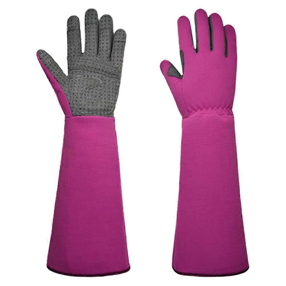 Gardening Gloves Touch Screen Compatible Cowhide Leather Pruning Gloves Breathable Red M