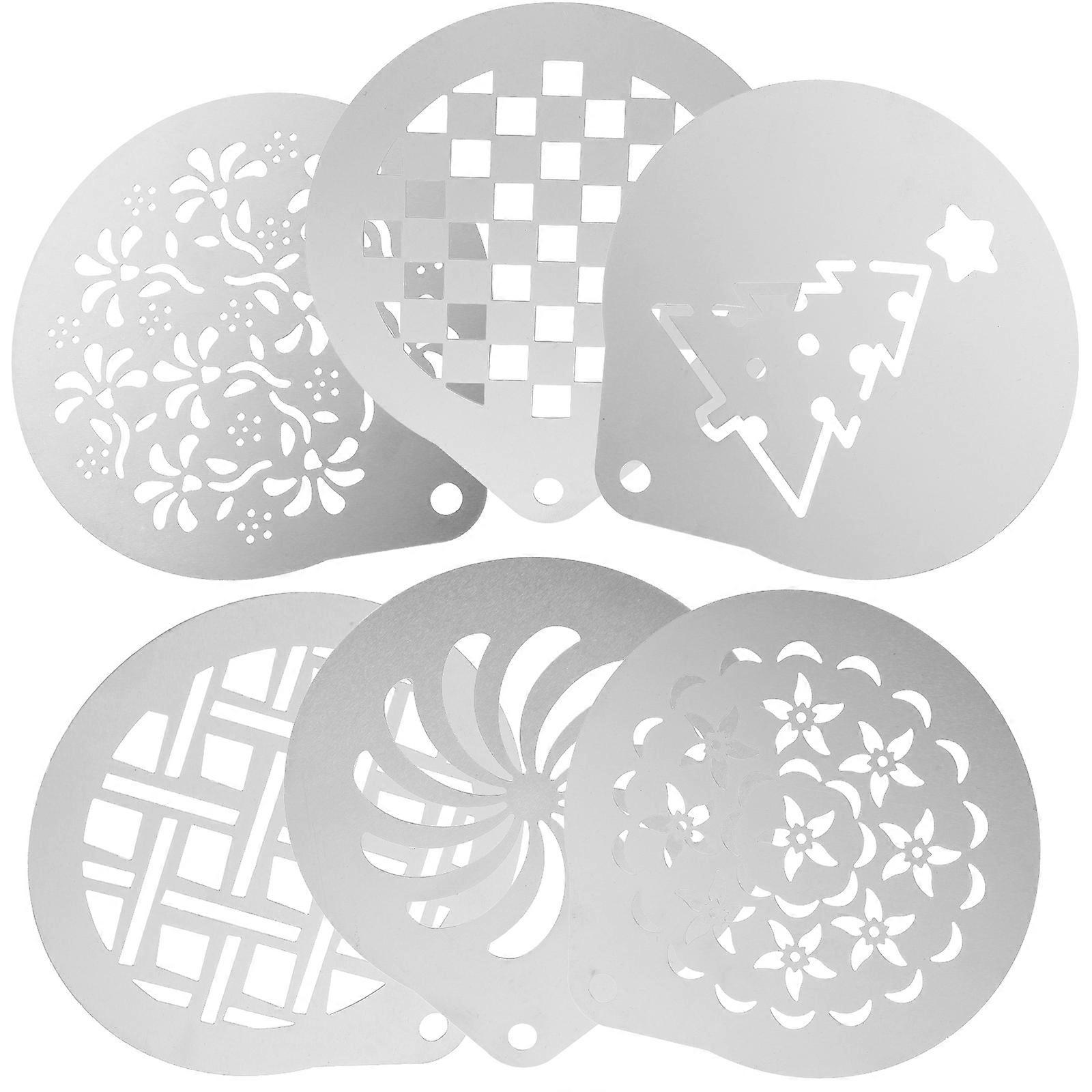 Latte Template Stainless Steel Coffee Stencils For Coffee Making Silver 6Pcs