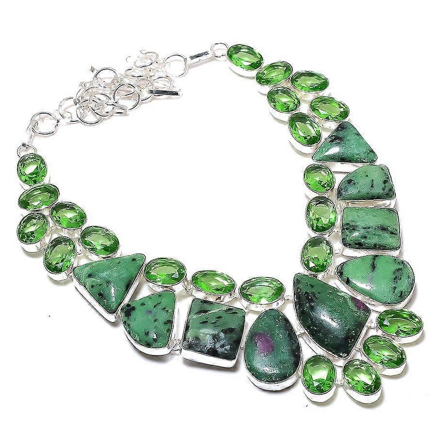 Ruby Zosite, Tsavorite Lab-Created 925 Sterling Silver Necklace 18" L2u51