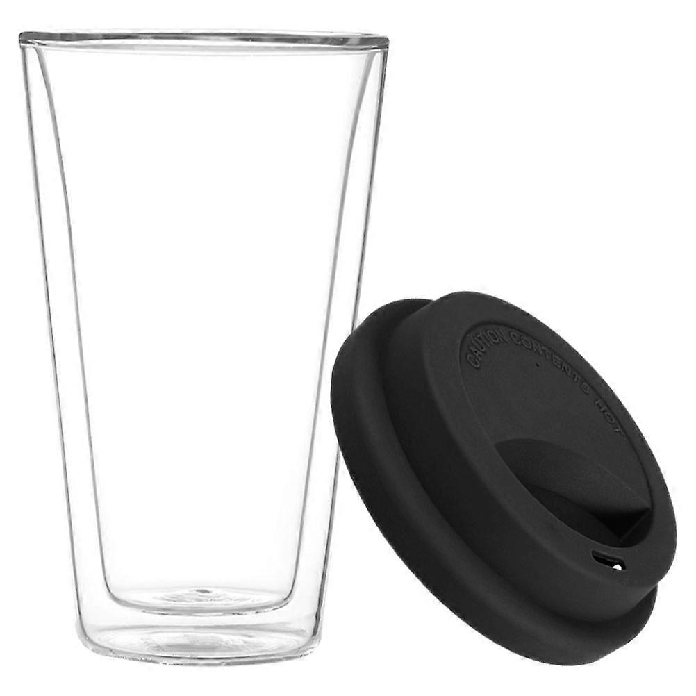 Double Wall Coffee Cup Black with Silicone Lid for Home Use