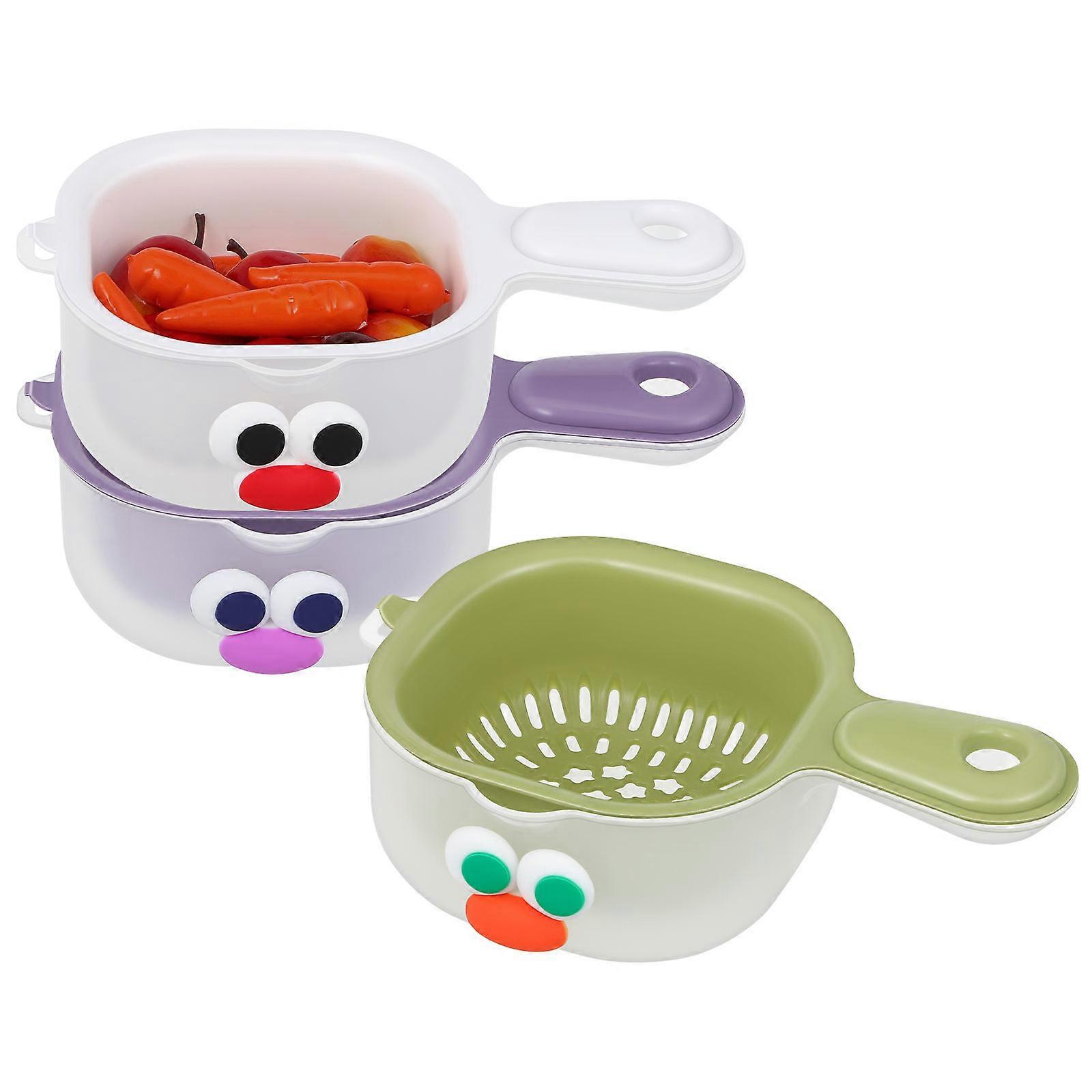 Fruit Washing Bowl Kitchen Basket for Efficient Draining 3Sets