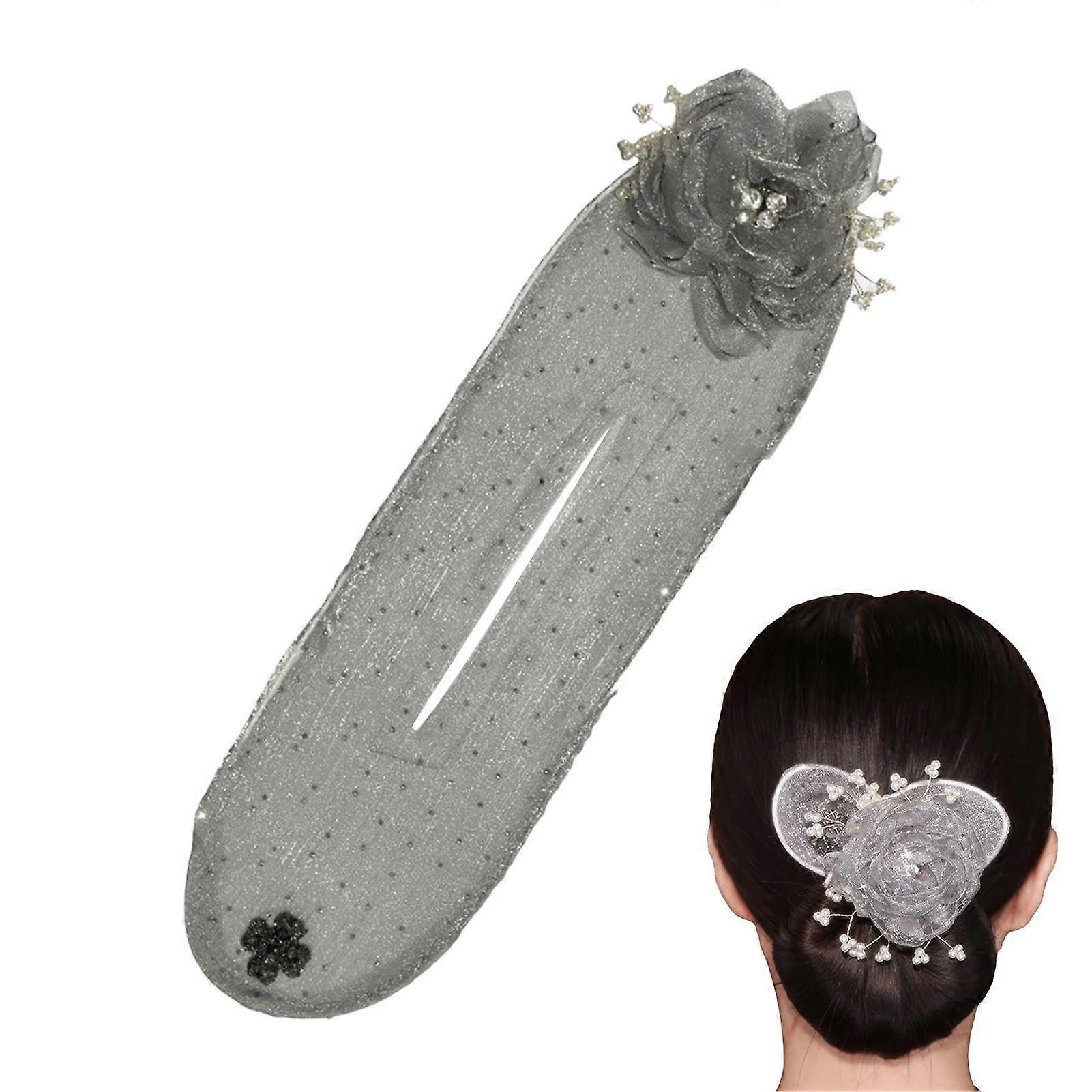 Hair Bun Maker and Shaper Tool Gray Clover Design Quick Secure AllDay Hold Reusable Accessory