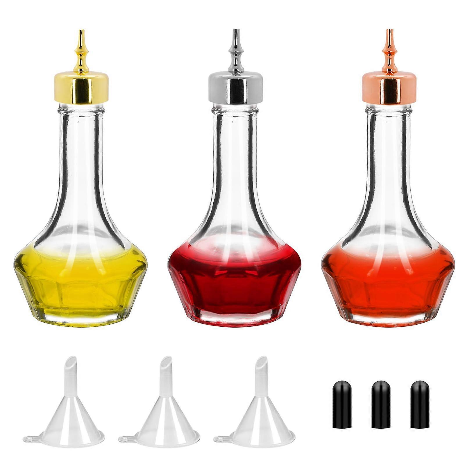 3 Pcs Glass Bitters Bottle Set 1.7oz with Precision Dash Control for Professional Cocktail Making
