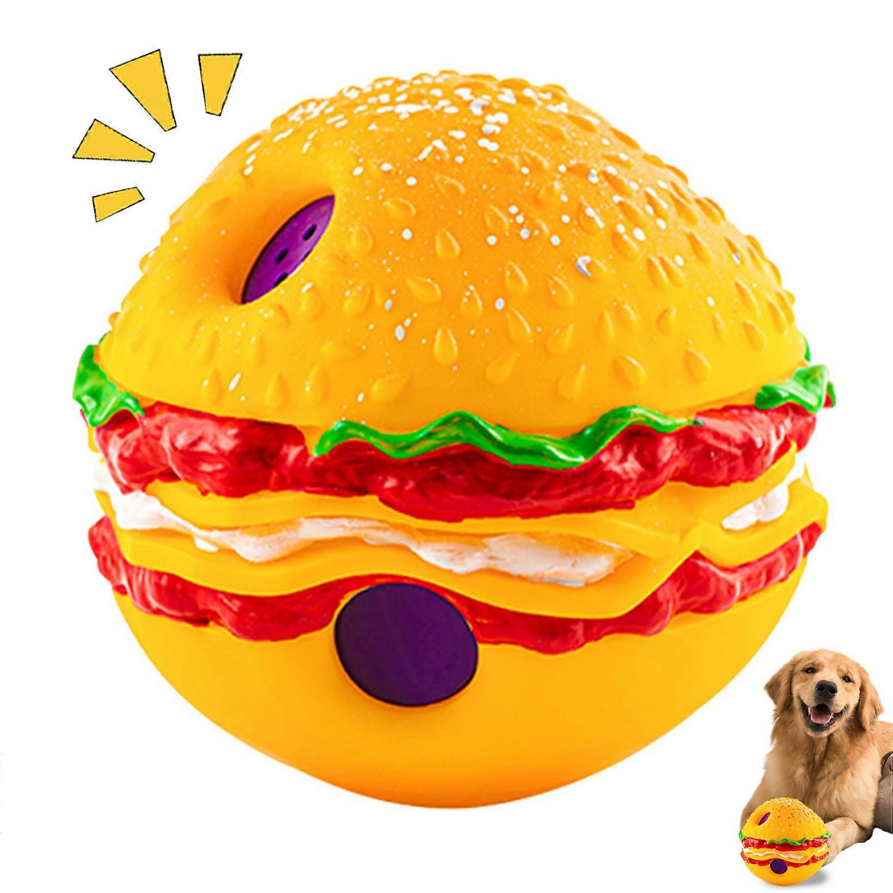 Indestructible Dog Ball Hamburger Shape Squeaky Toy Bite Resistant Interactive Play for Large Breeds