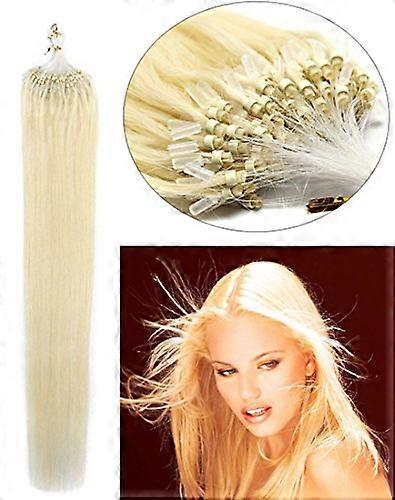 20 Inch Light Blonde Human Hair Extensions Micro Ring Loop Tip Remy Double Drawn Seamless Blend