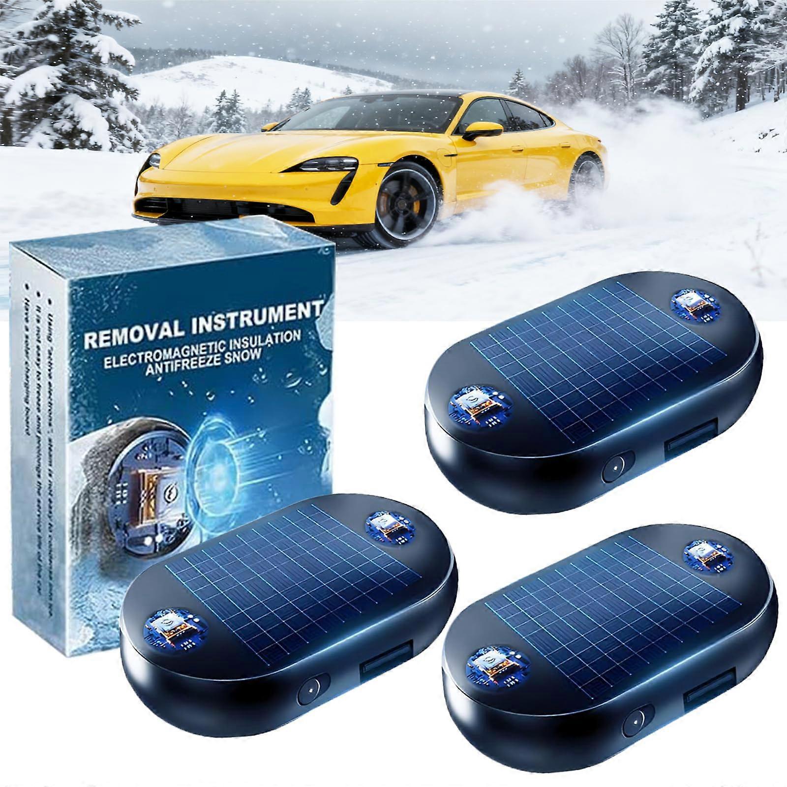 3 Pack Solar Powered Car Snow Removal Device with Electromagnetic AntiFreezing Technology