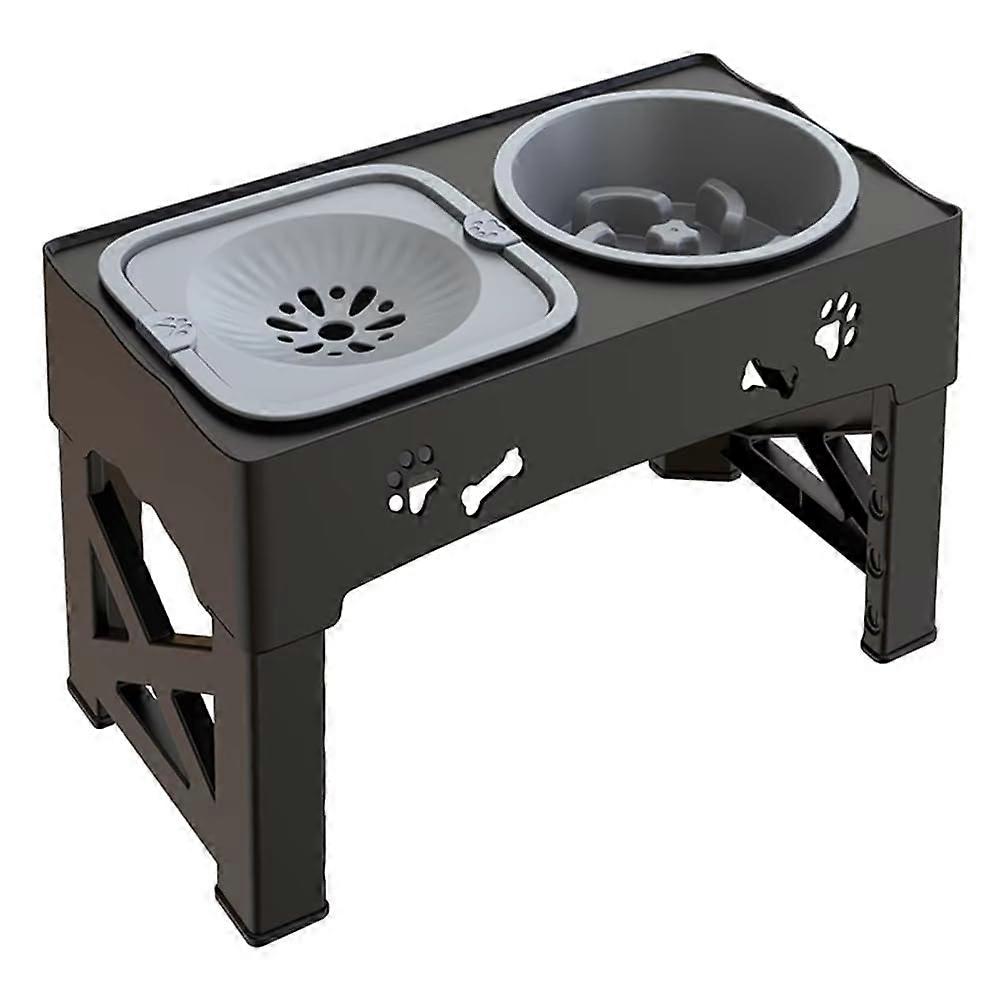 Adjustable Elevated Pet Feeder with Slow Feed Double Bowls and Foldable 5Level Height Stand