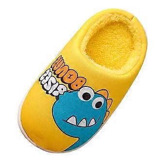 Pantofole per bambine e bambini, alla moda, comode, in cotone, con dinosauri dei cartoni animati, non in peluche, calde, per passeggiate all'aperto, gialle, 3,5-4 anni.