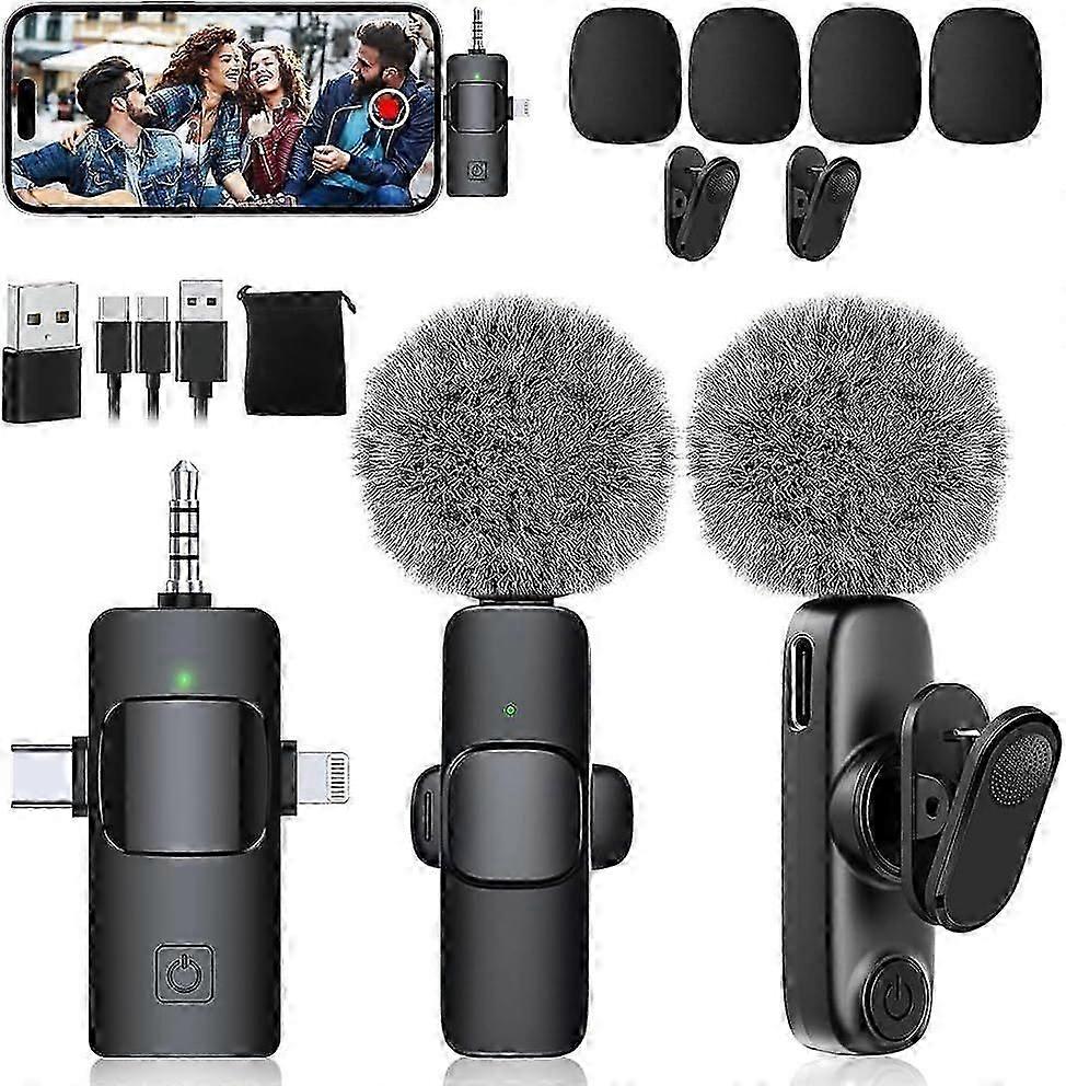 Mini Microphone, 3 in 1 Wireless Lavalier Microphone for