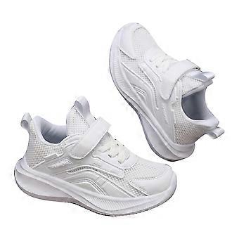 Sneakers voor jongens en meisjes met klittenbandsluiting, gesloten neus, geen mesh, geschikt voor training, tennis, hardlopen, sport, veelzijdig, feestsneaker voor kinderen, wit, maat 7,5-8 jaar