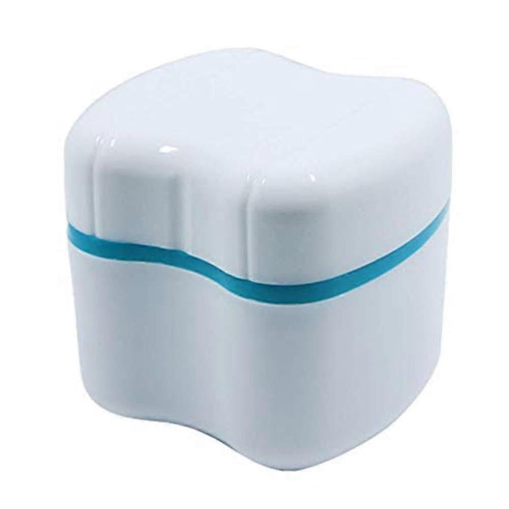 Denture Storage Case with Builtin Strainer, Secure Lid and Compact Travel Size Soaking Cup
