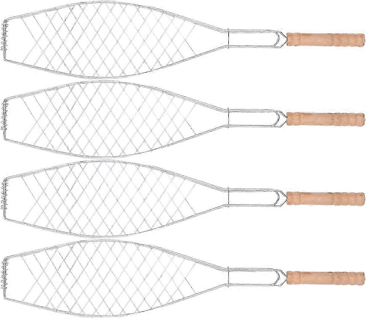 4-Pack Foldable BBQ Fish Grill Basket Removable Handle Vegetables