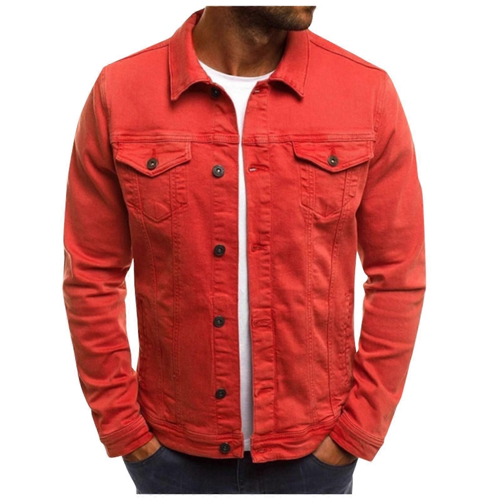 Denim Jacket Casual Solid Color Lapel Collar Jacket Cardigan Button Cargo Jacket Men