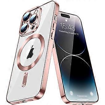 Rose Gold MagSafe Case for iPhone 16 Pro, Slim Clear Shockproof TPU Cover with Magnetic Charging and Raised Edge Guard