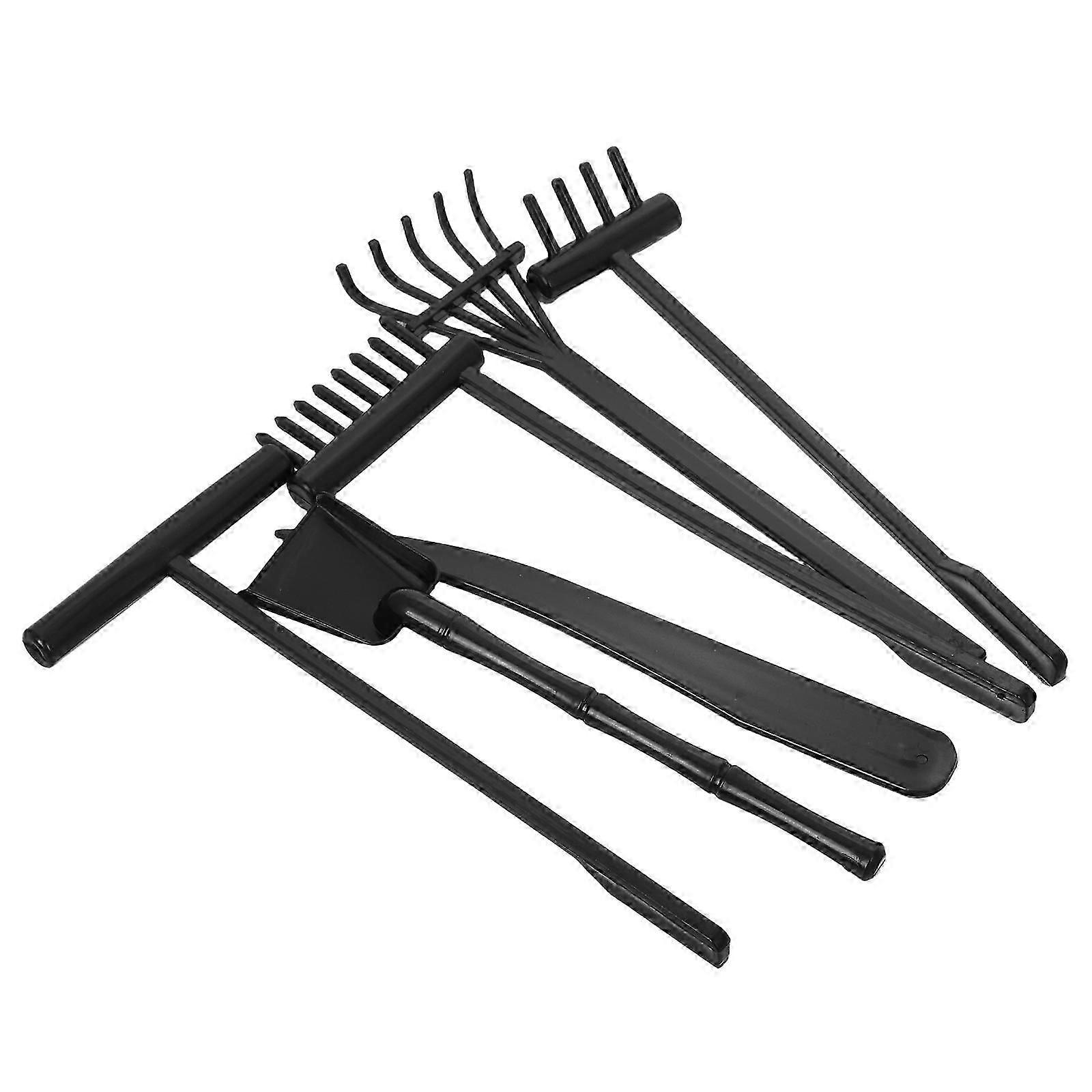 Mini Garden Rake Sand Rake Set for Meditation Table 6Pcs Black Plastic Tools