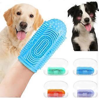 Vingertandenborstelset voor honden en katten, 4-delige set voor het poetsen van de tanden van puppy's en volwassen dieren. Zachte siliconen vingerborstels voor het reinigen van de tanden.