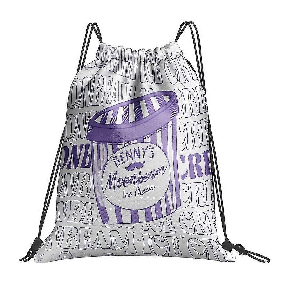 1pc 2D Printed Striped Ice Cream Pattern Drawstring Gym Bag - Creative Illustration Drawstring Backpack, Practical Polye-Cqazw