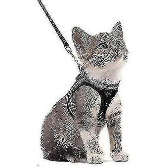 Cat Harness With Leash,kitten Harness With Reflective Strips,s,black
