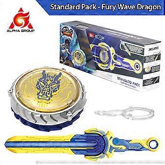 6 Standard Pack-Fury Wave Dragon Glühender Metall-Kreisel-Kreisel mit Monster-Icon-Schwertwerfer Anime-Kinderspielzeug