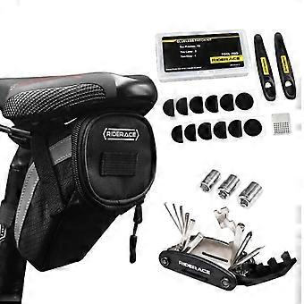 Kit di strumenti per la riparazione di pneumatici per biciclette Borsa da sella Patch per pneumatici interni per bici Set di leve per pneumatici 16 in 1 Strumento multifunzione Strumento di riparazione del ciclismo