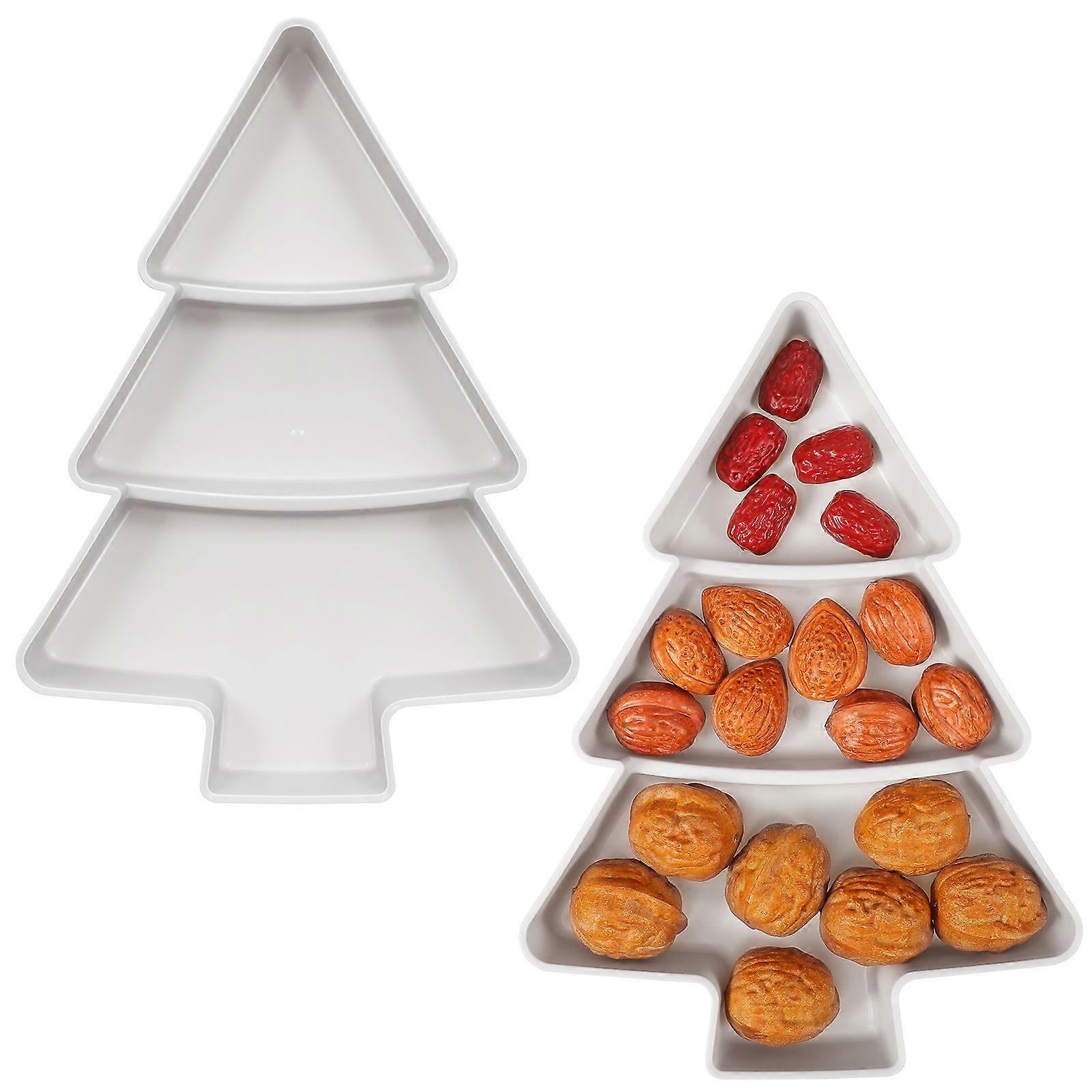 2Pcs Multifunction Christmas Tree Shape Fruit Plates Plastic Candy Snack Trays