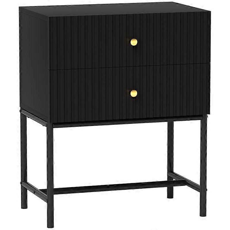 Elegant Two-Drawer Bedside Table - Black