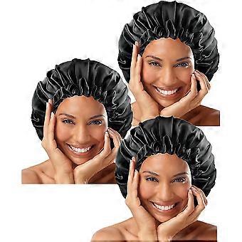 3 Pieces Double Layer Satin Bonnet for Sleeping, Night Hair Protection Cap, Soft Breathable Satin Sleep Hat for Women
