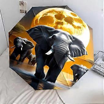 1PC elephant theme Umbrella Portable Folding Umbrella Iron Frame Hole Bone Structure Outdoor Home Umbrella A20