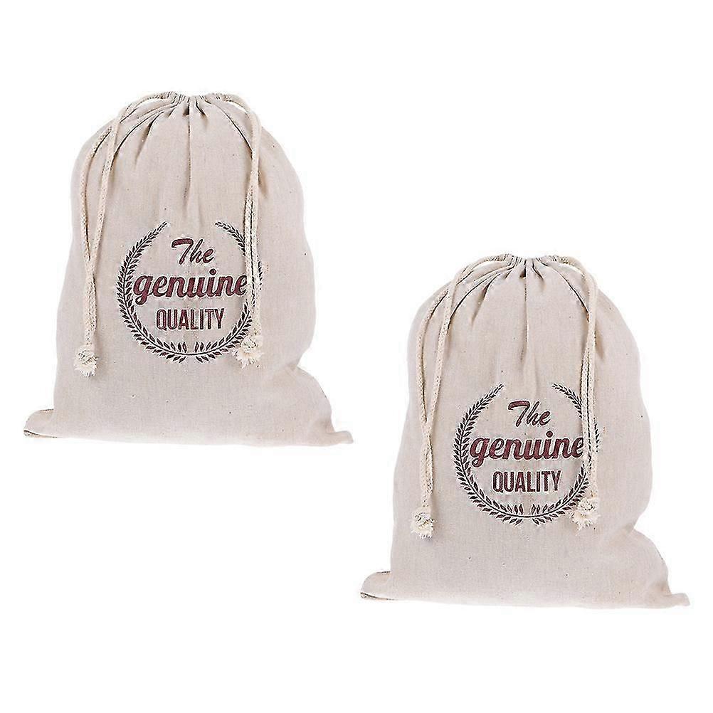 Reusable Drawstring Bread Bag for Storage 2Pcs Red Linen Material