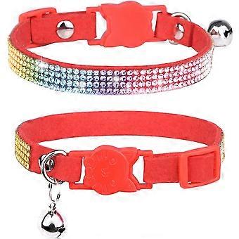 Veeki Cat Collar Breakaway Bling Diamond Rhinestone With Bell Adjustable For Cats And Kitten Girl Boy (red)