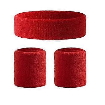 3-Piece Sweatband Set: Moisture-Wicking Headbands & Wristbands (Red)