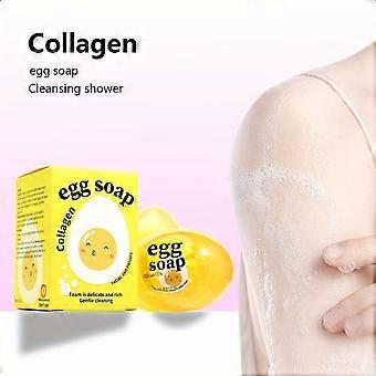 Kollagenäggtvål med kojinsyra, C-vitamin och hyaluronsyra, mild djuprengörande återfuktande bar för ansikte och kropp