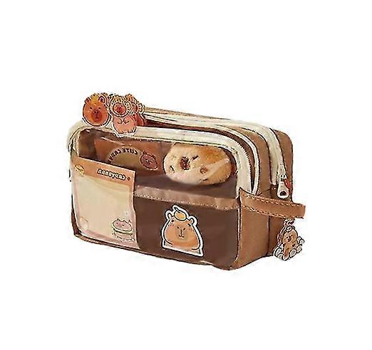 Cute Capybara Design Transparent Pencil Case with Multiple Compartments