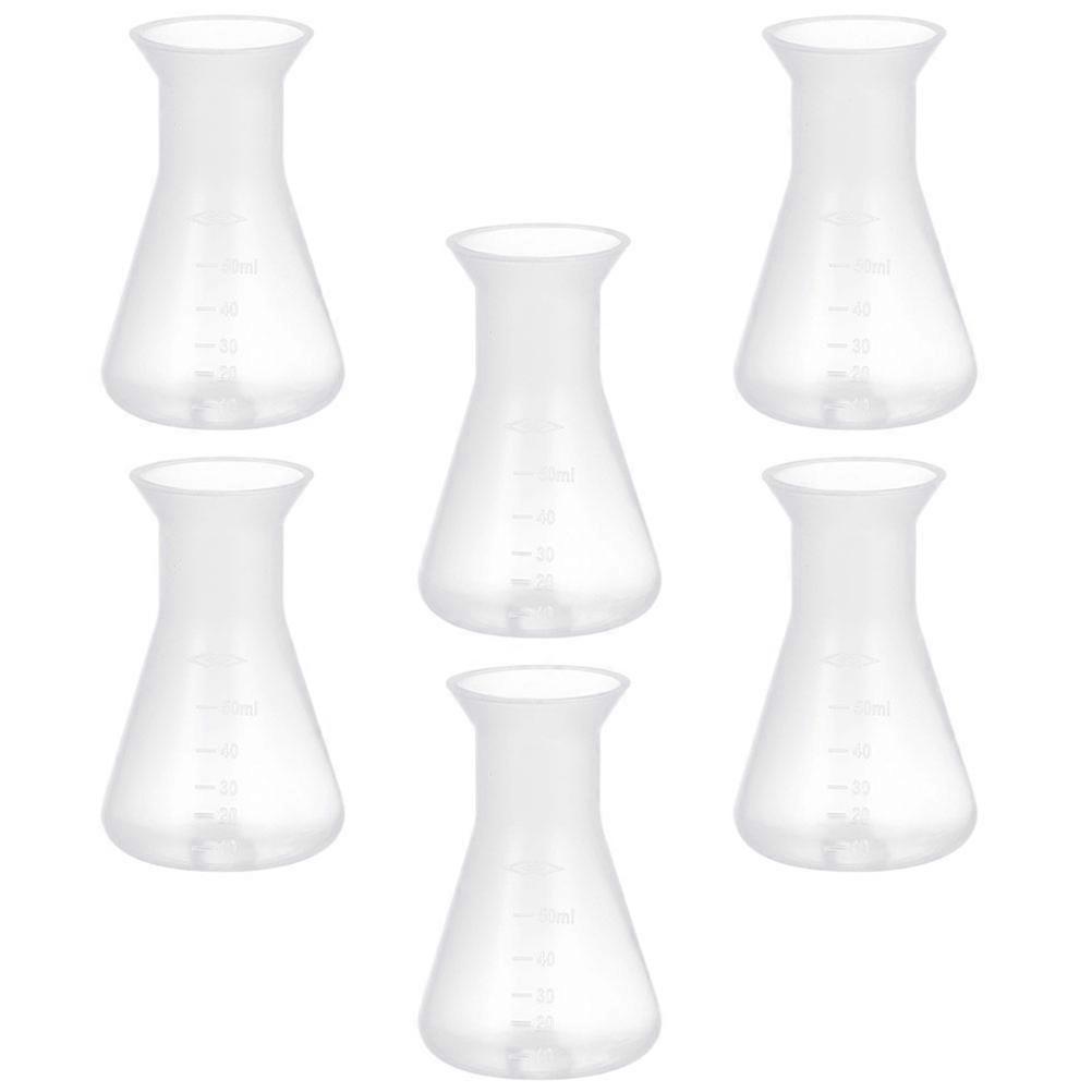 6pcs 50ml Plastic Conical Flask Experiment Flask Cone Bottle Laboratory Tool