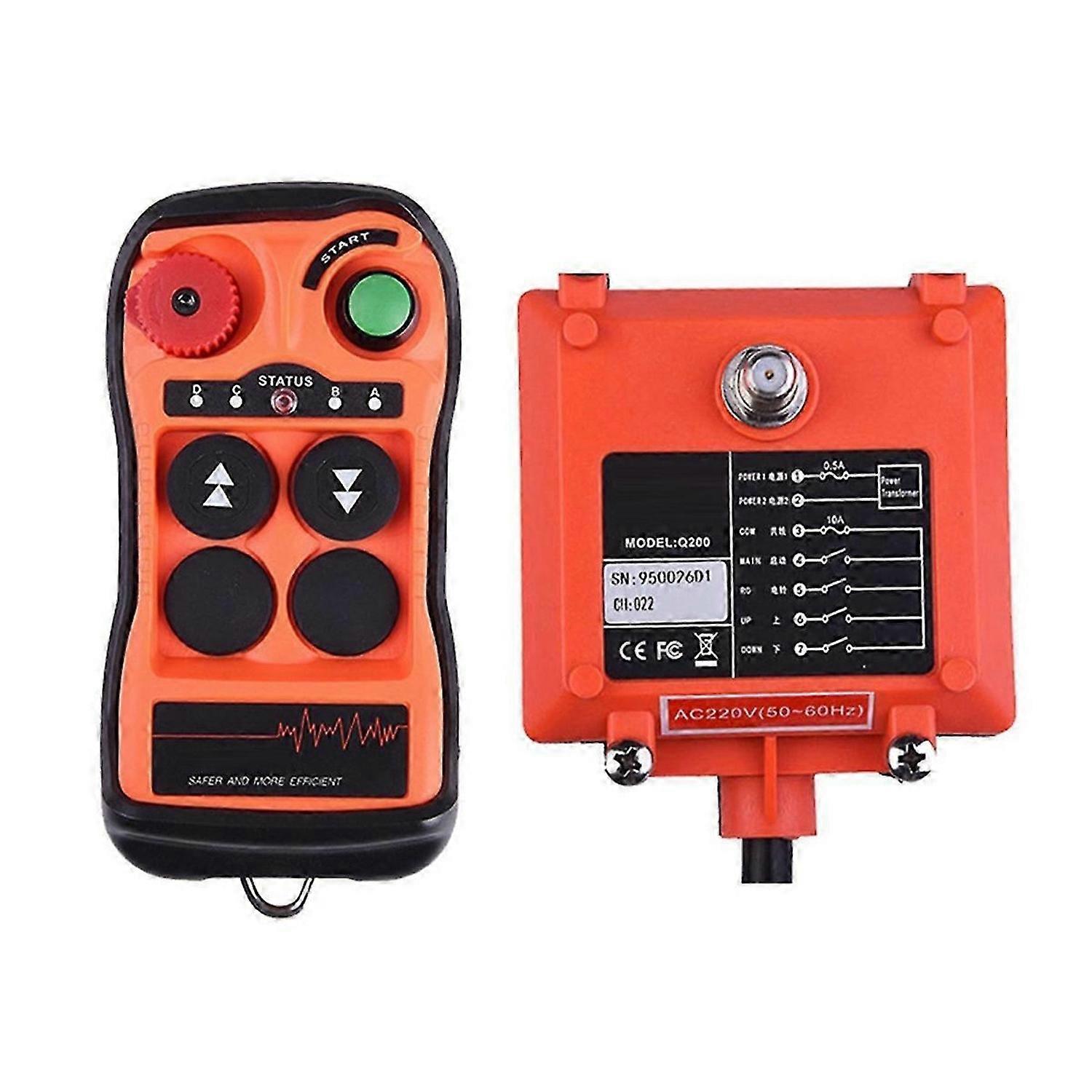 Q200 Industrial Remote Control 2-Button Waterproof IP65, Wireless Controller for Overhead Crane Indu