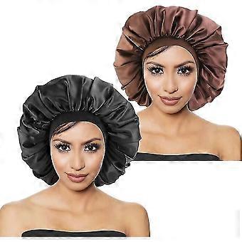 2 Pcs Gift Large Satin Bonnet, Soft Sleep Cap With Elastic Band Silky