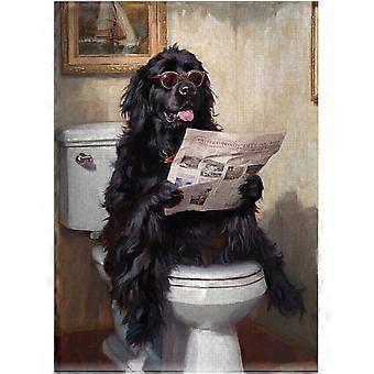 Newfoundland Dog on Toilet Jigsaw Puzzle - Quirky Dog Reading Newwith Glasses - Dog Bathroom Decor Puzzles SQZ307
